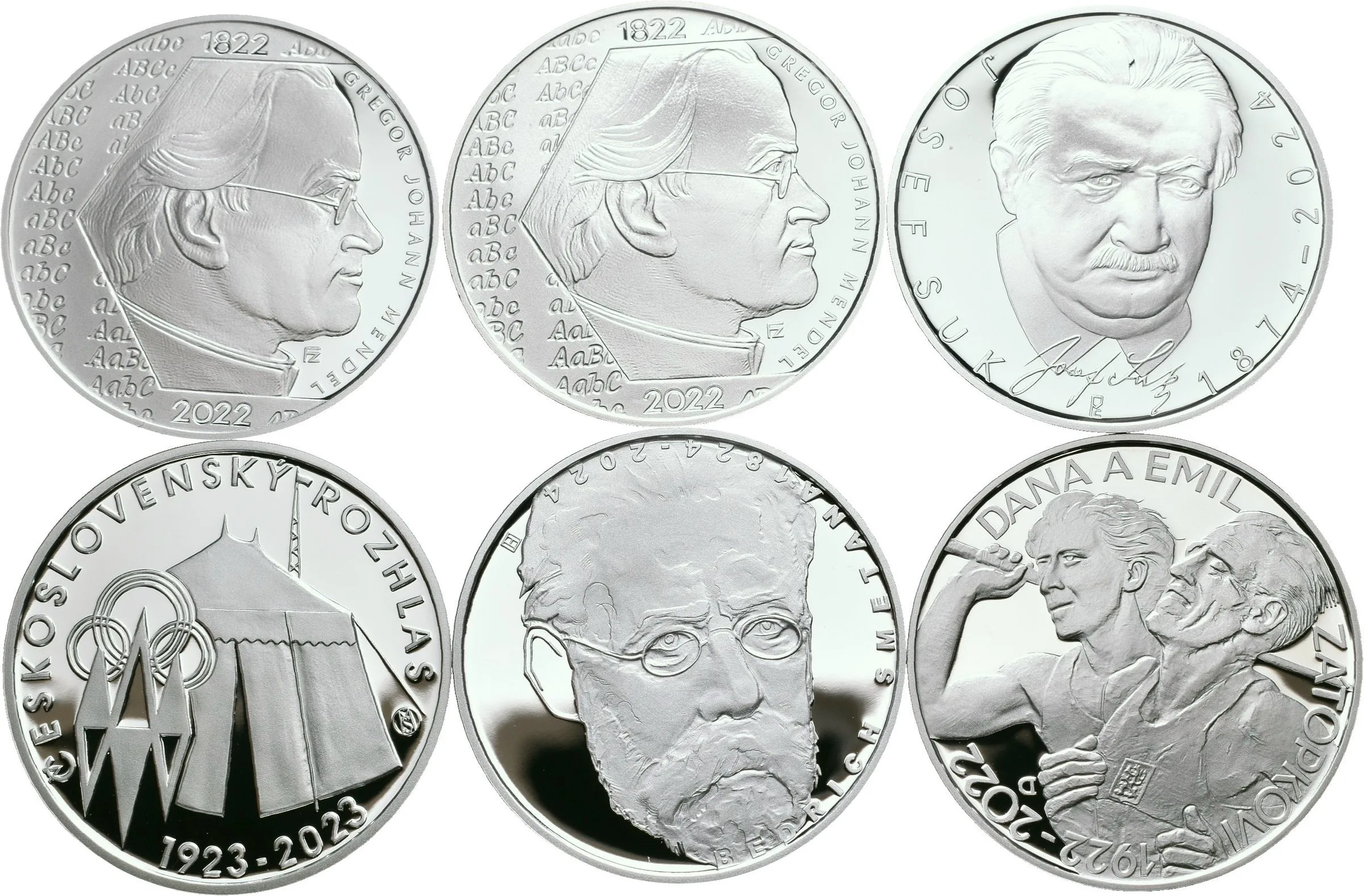 Soubor stříbrných mincí 200 Kč - 2022 Gregor Johann Mendel (2x), Zátopkovi, — 1