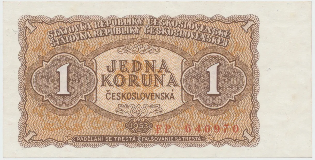 Československo, 1 Koruna 1953, tisk Praha, série FP, Hej.89b1