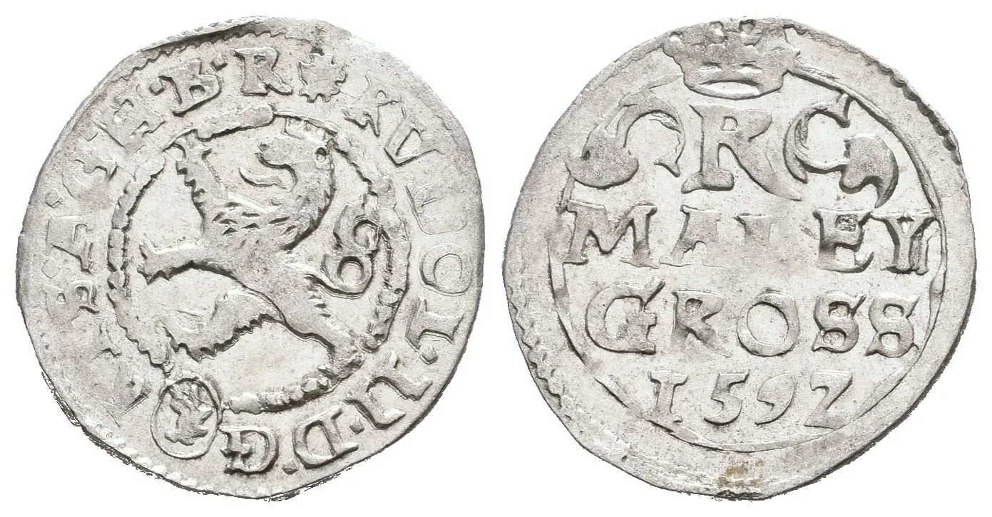 Malý groš 1592, Kutná Hora-Šatný, HN.1b (opis 7a), krásná zachovalost, lesk, lehce ned. — 1