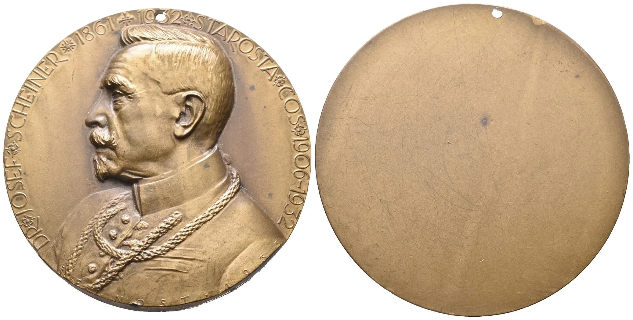 AE Medaile 1935 - Josef Scheiner, starosta čs. obce sokolské. Poprsí zleva, opis. — 1