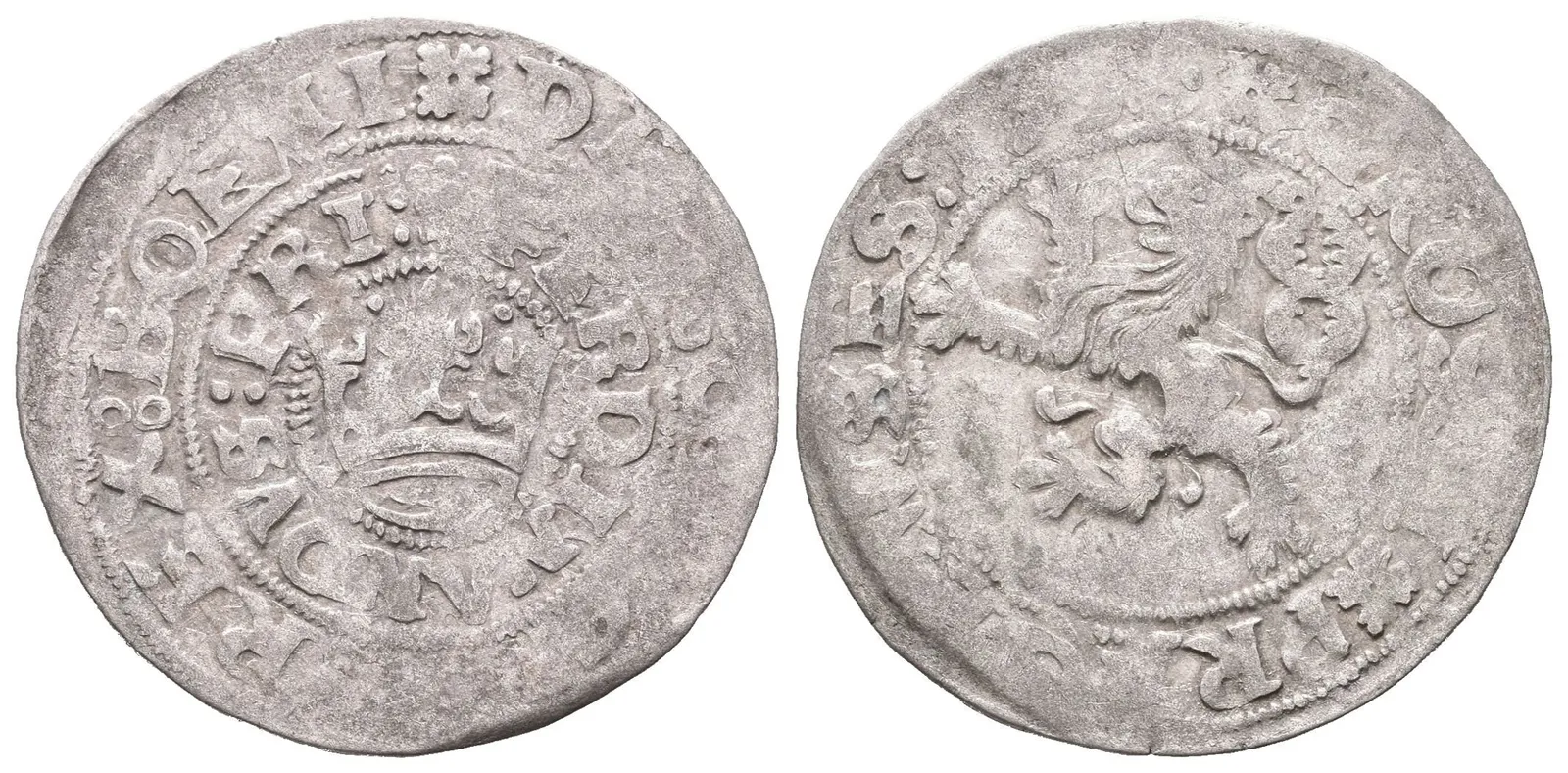 Pražský groš 1538, Kutná Hora, Chv.C4/cK, Hal.70, nad korunou dvě tečky — 1
