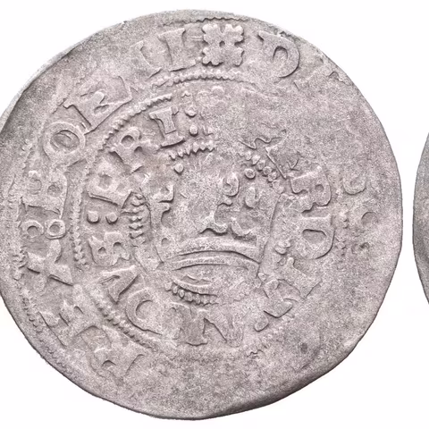 Pražský groš 1538, Kutná Hora, Chv.C4/cK, Hal.70, nad korunou dvě tečky