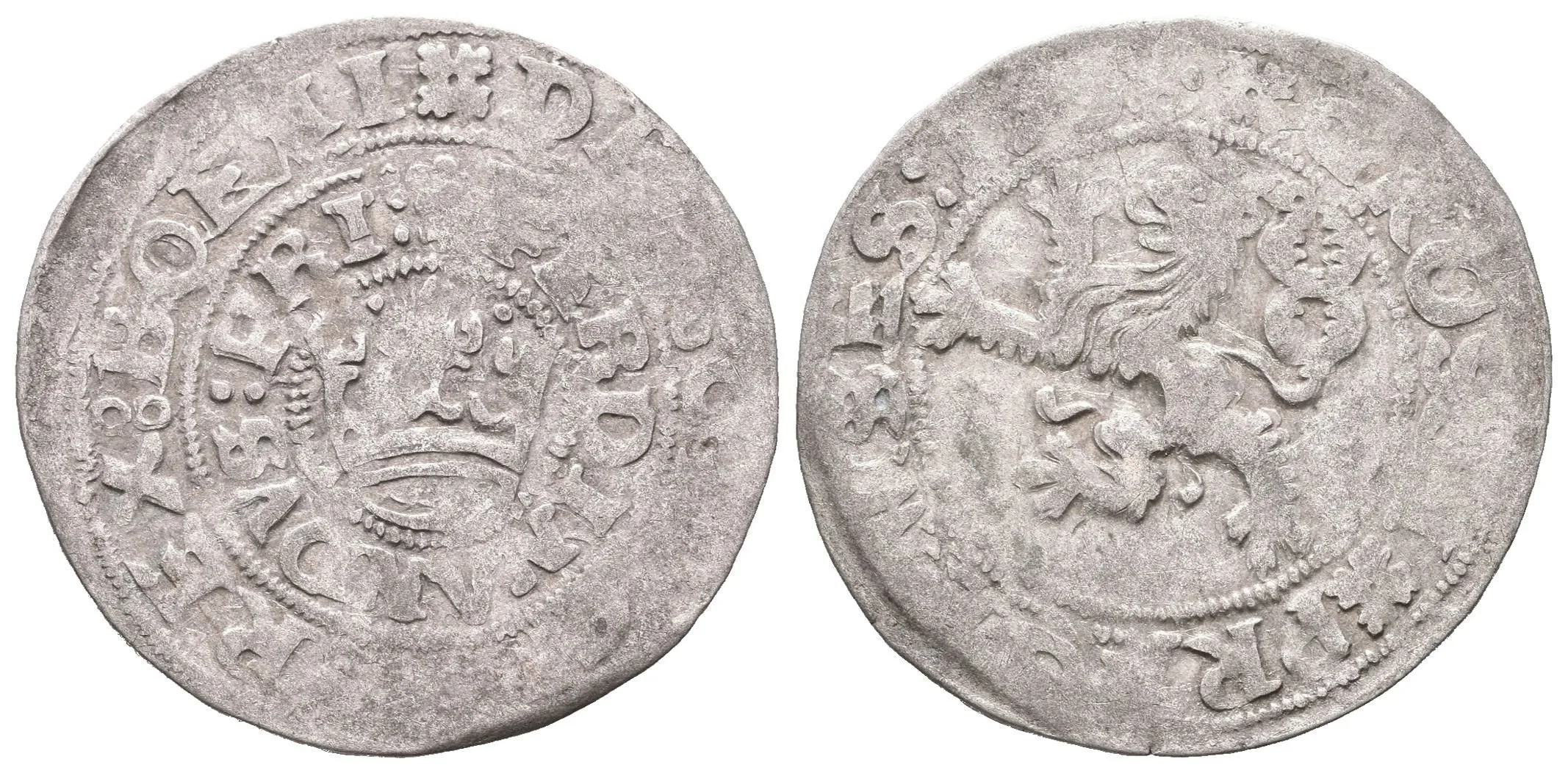 Pražský groš 1538, Kutná Hora, Chv.C4/cK, Hal.70, nad korunou dvě tečky — 1