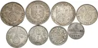 Soubor stříbrných mincí - Německo, 5 Marka 1936 A (oba typy), 2 Marka 1938 A, 1939 B, — 2