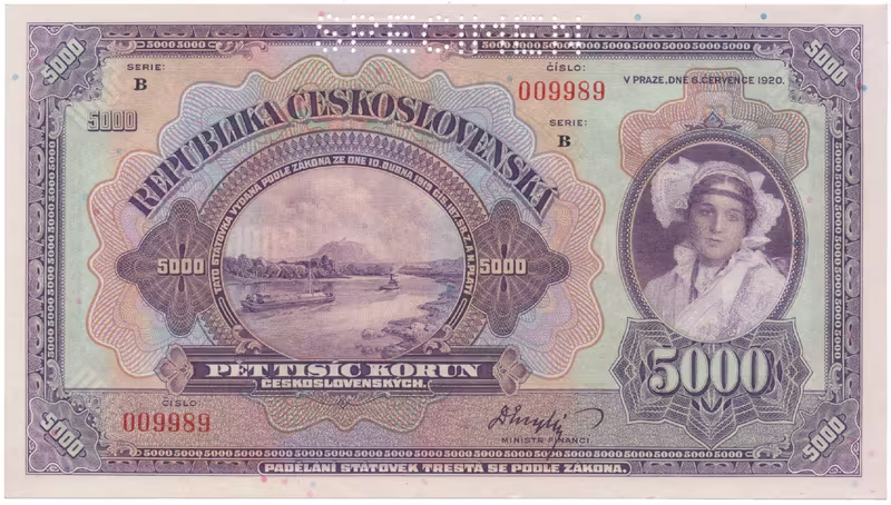 5000 Koruna 1920, série B, SPECIMEN, Hej.17b.S1