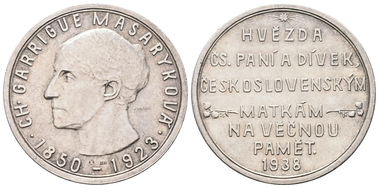 AR Medaile 1938 - CH. Garrigue Masaryková