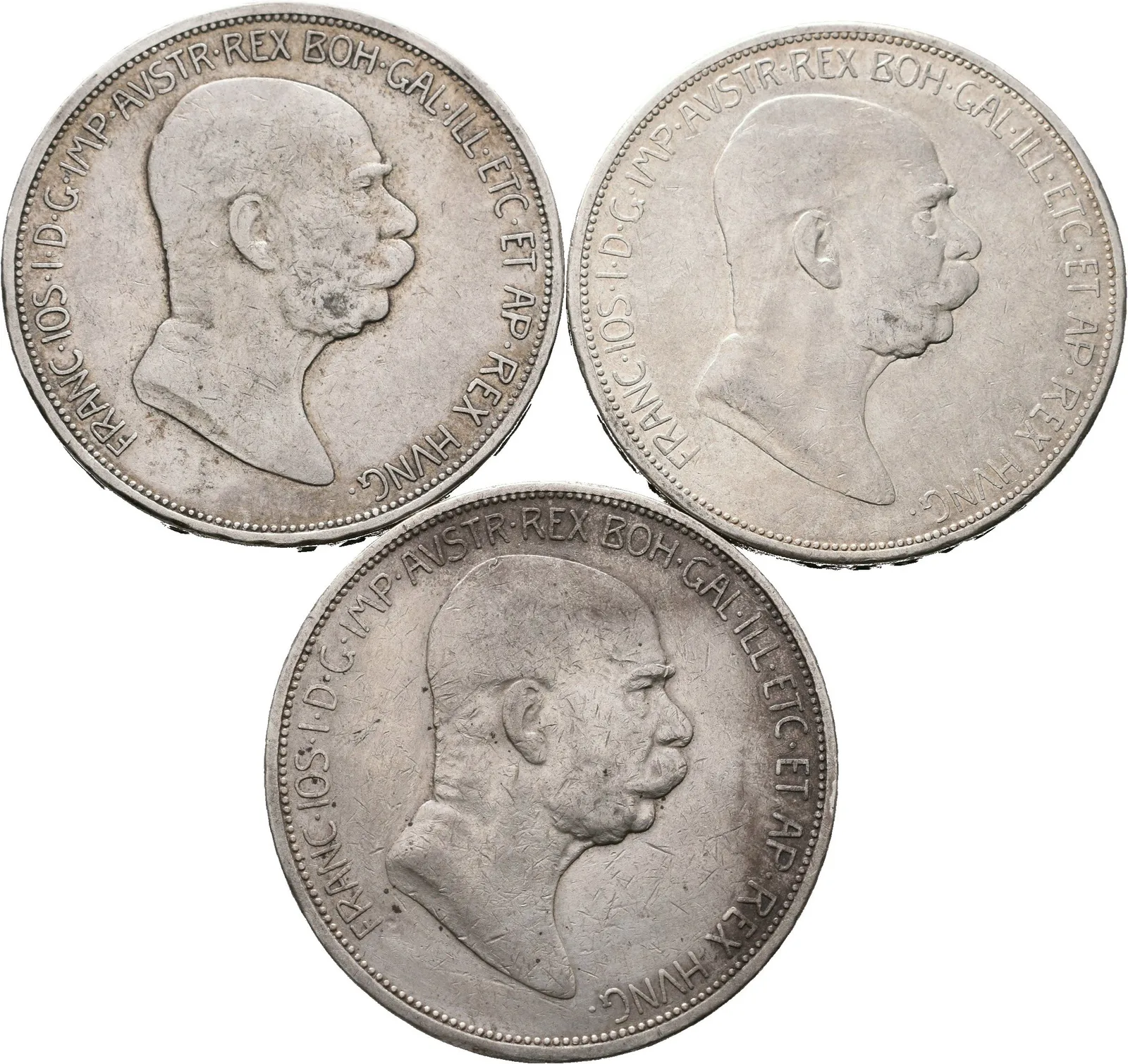 5 Koruna 1908 - jubilejní - lot 3 ks