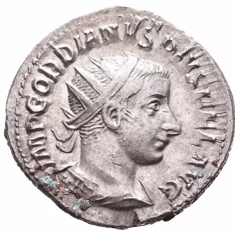 Antoninian, Antiochia, 242 - 244, Rv: MARTI PACIFERO, Mars kráčející vlevo
