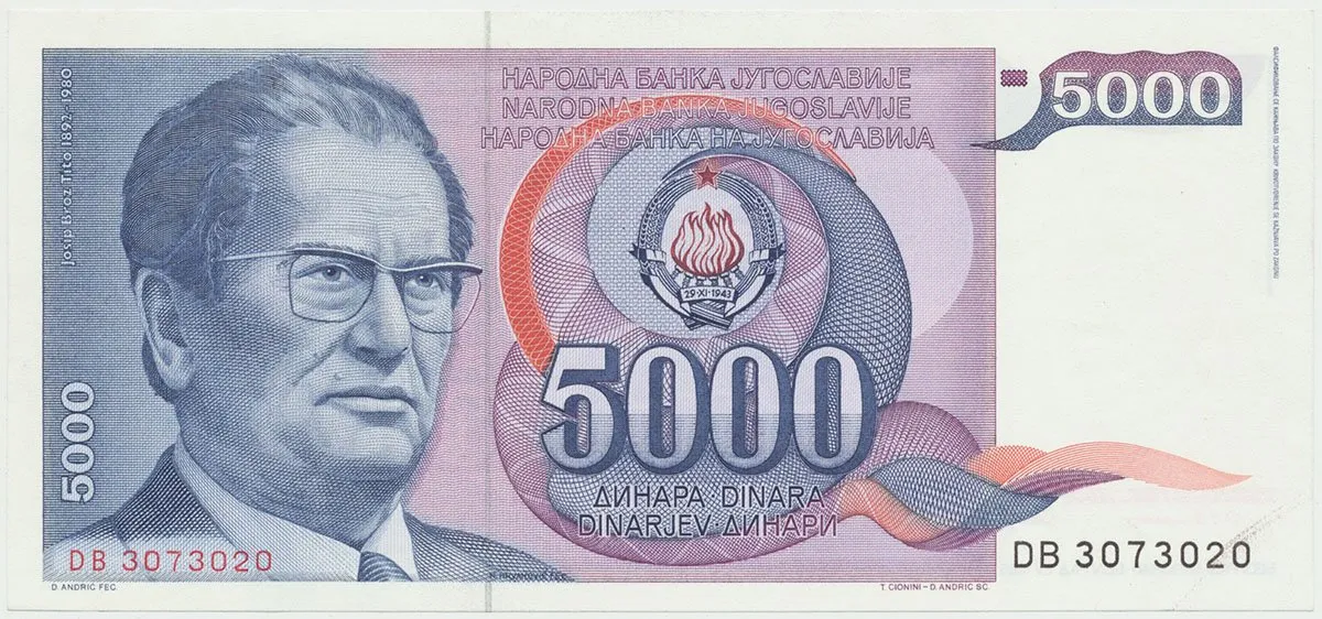 Jugoslávie, 5000 Dinara 1985, P.93a