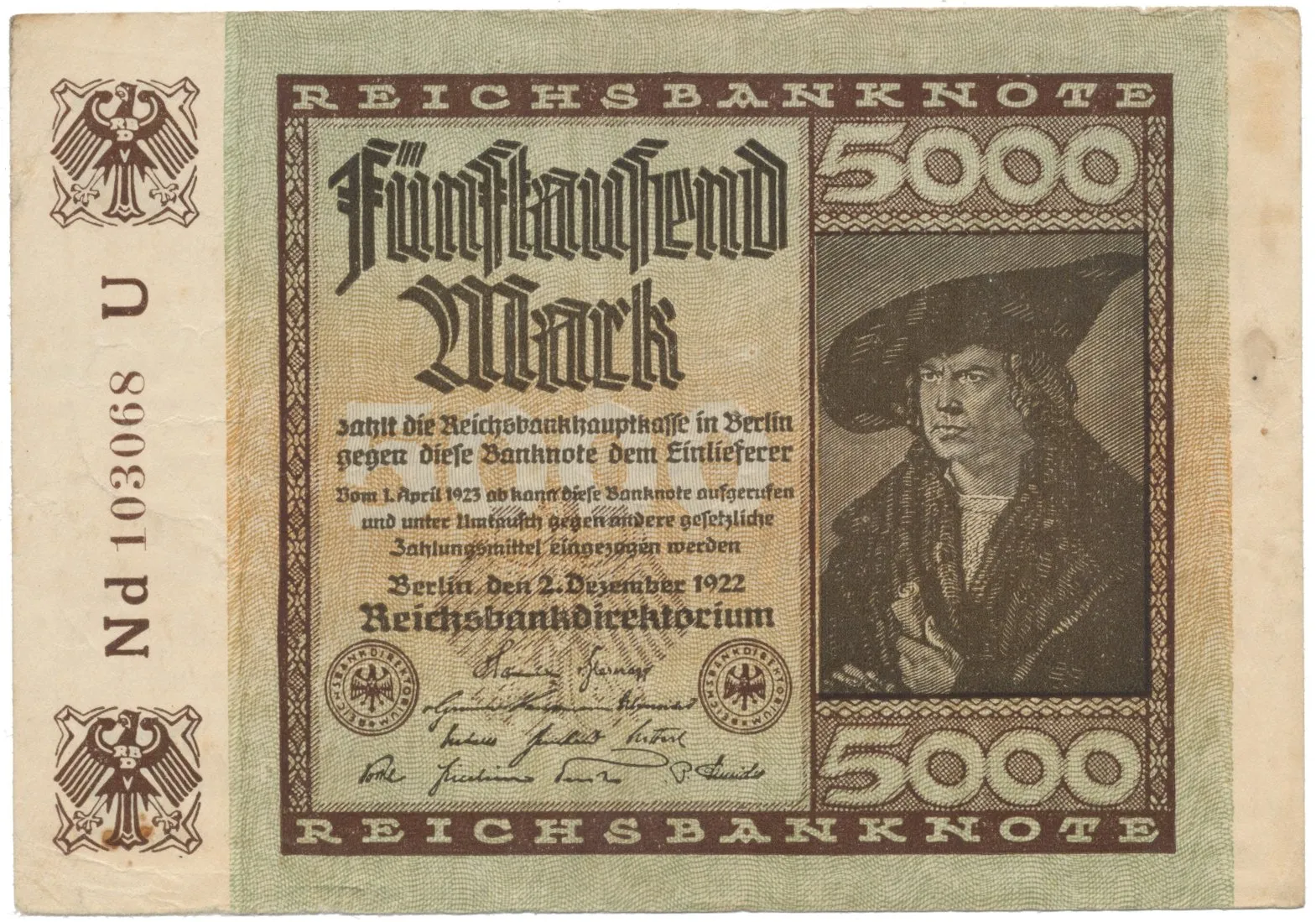 Německo, 5000 Mark 1922, Ro.80e