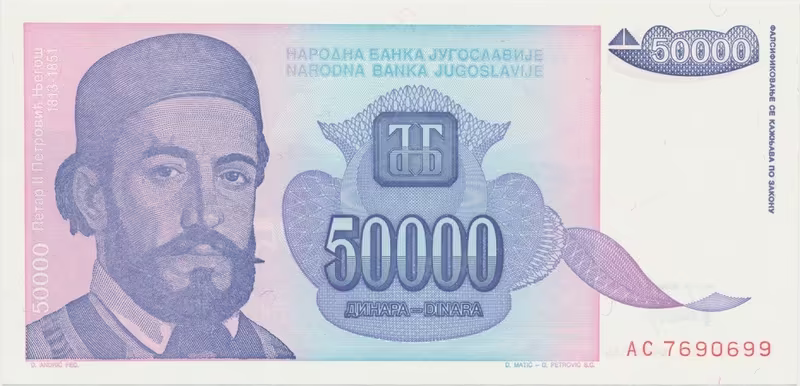 Jugoslávie, 50.000 Dinara 1993, P.130