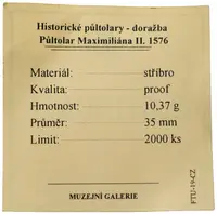 Replika - Historický 1/2 tolar - Maxmiliána II. 1576 - fotografie 2