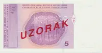 Bosna a Hercegovina, 5 Konvert. Marka (1998), anulát - SPECIMEN, P.62s - fotografie 2