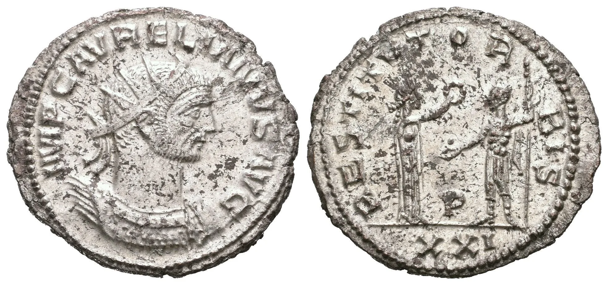 Antoninian, Cyzicus, Rv: RESTITVTOR ORBIS, Victoria stojící zprava, — 1