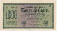 Německo, 1000 Mark 1922, vod. Hakensterne, černé 6-místné číslo, Ro.75b