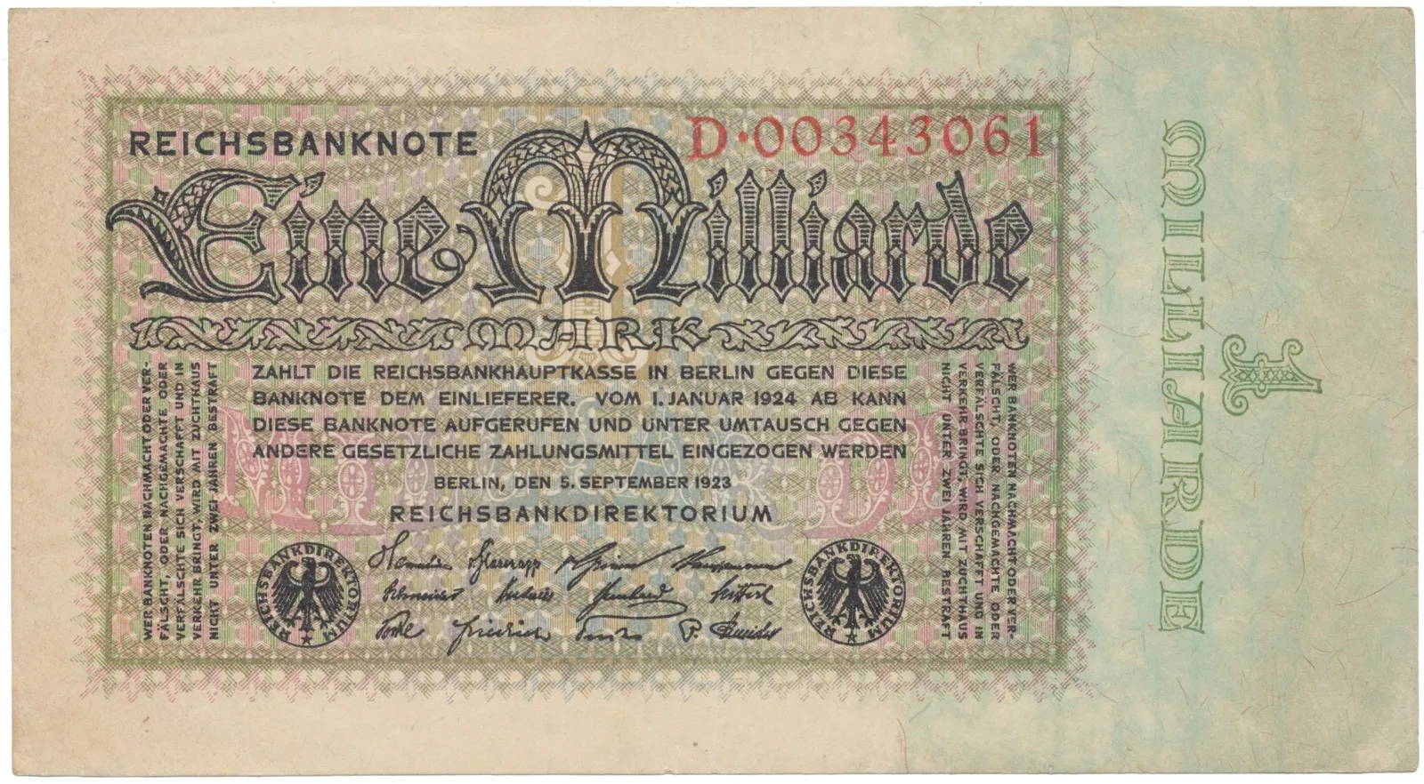 Německo, 1 Milliarde Mark 1923, Ro.111a