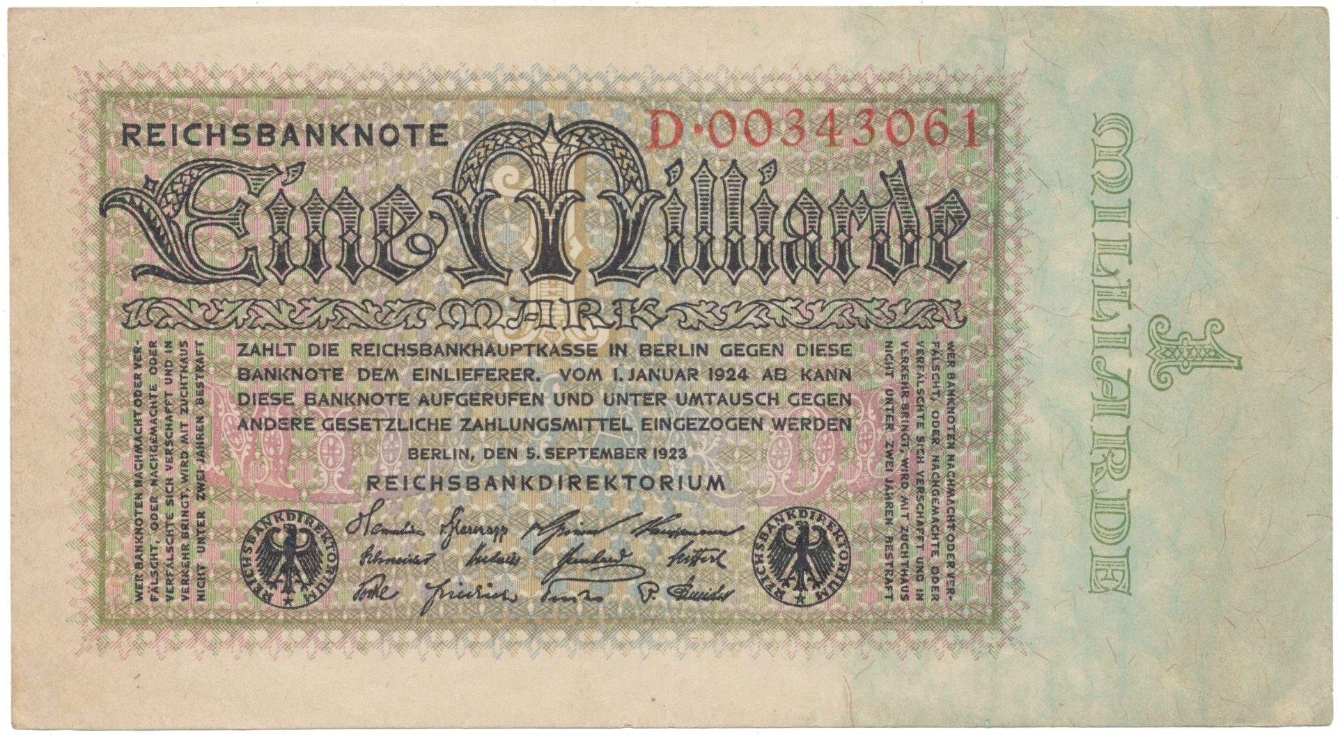 Německo, 1 Milliarde Mark 1923, Ro.111a
