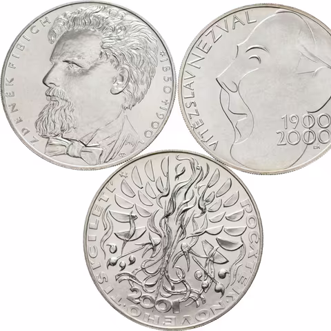 200 Kč 2000 - Vítězslav Nezval, Zdeněk Fibich, 2001 - Nové tisíciletí,