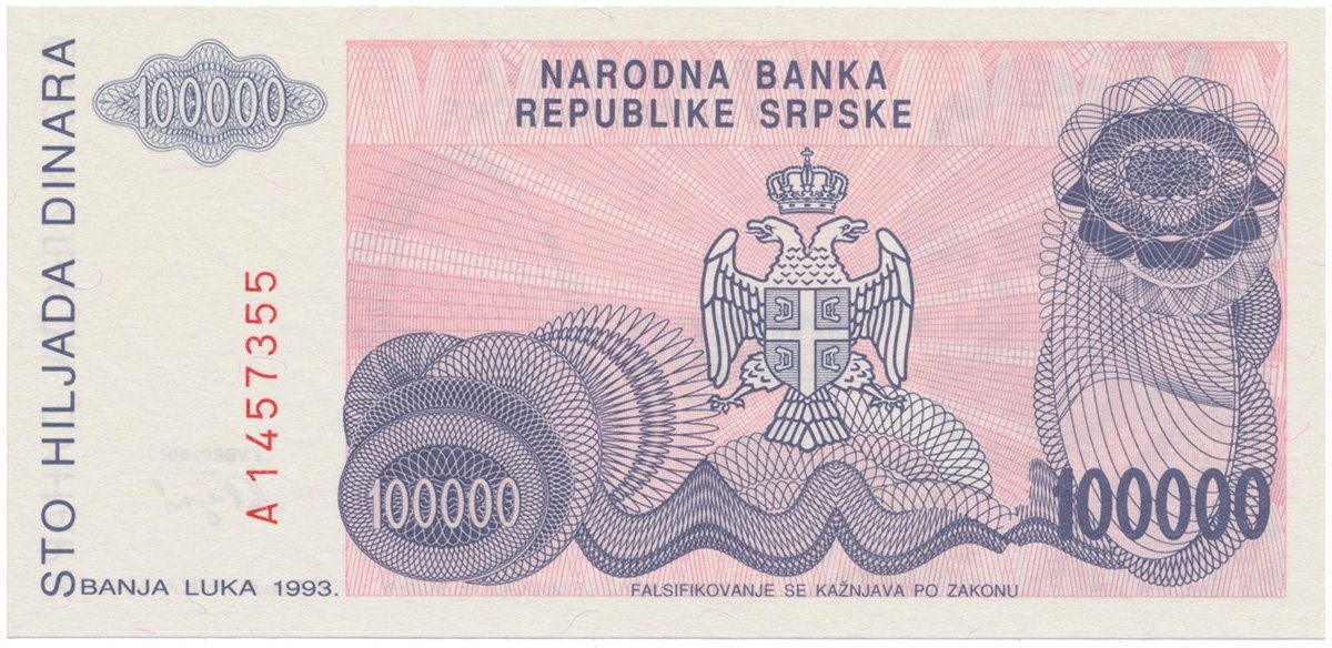 Bosna a Hercegovina, 100.000 Dinara 1993, P.151