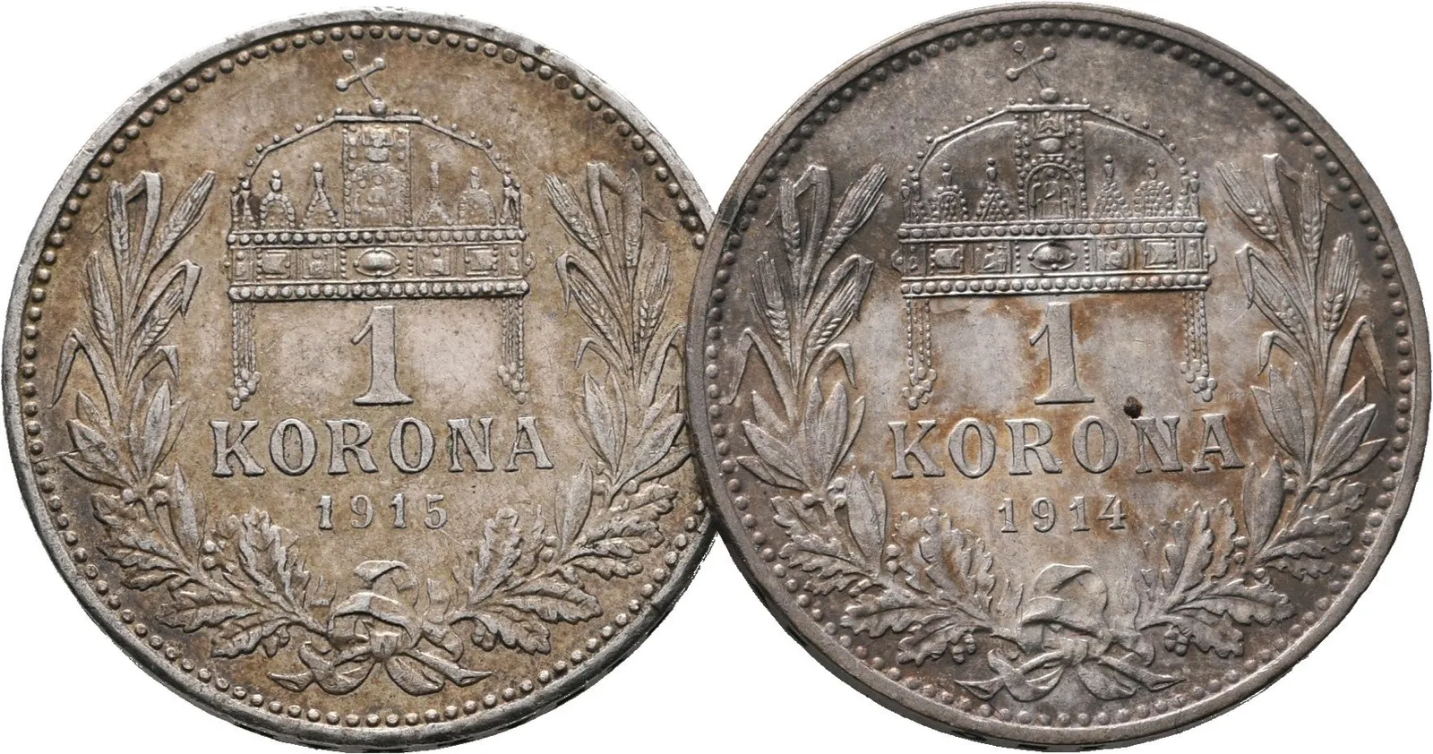 1 Koruna lot 2 kusů 1914 KB a 1915 KB