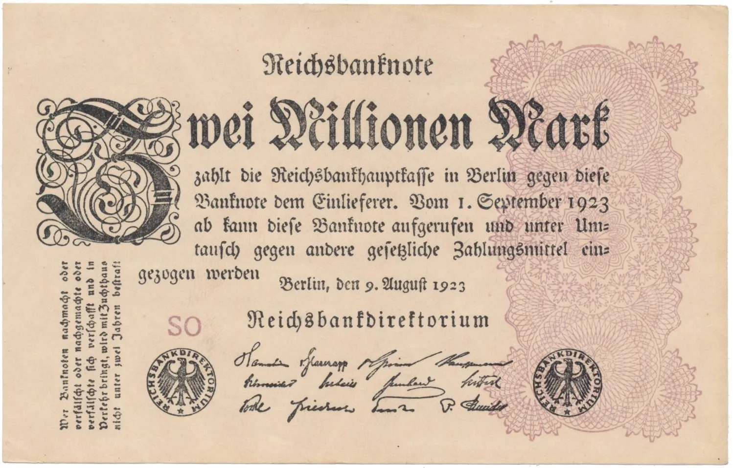 Německo, 2 Millionen Mark 1923, Ro.103a