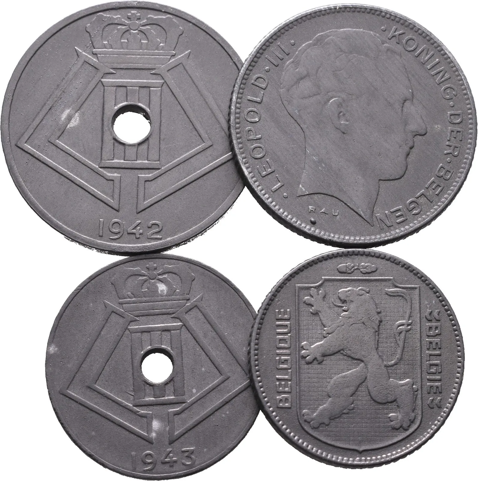 Belgie, 5 a 1 Frank, 25 a 10 Centimes 1941 - 1943