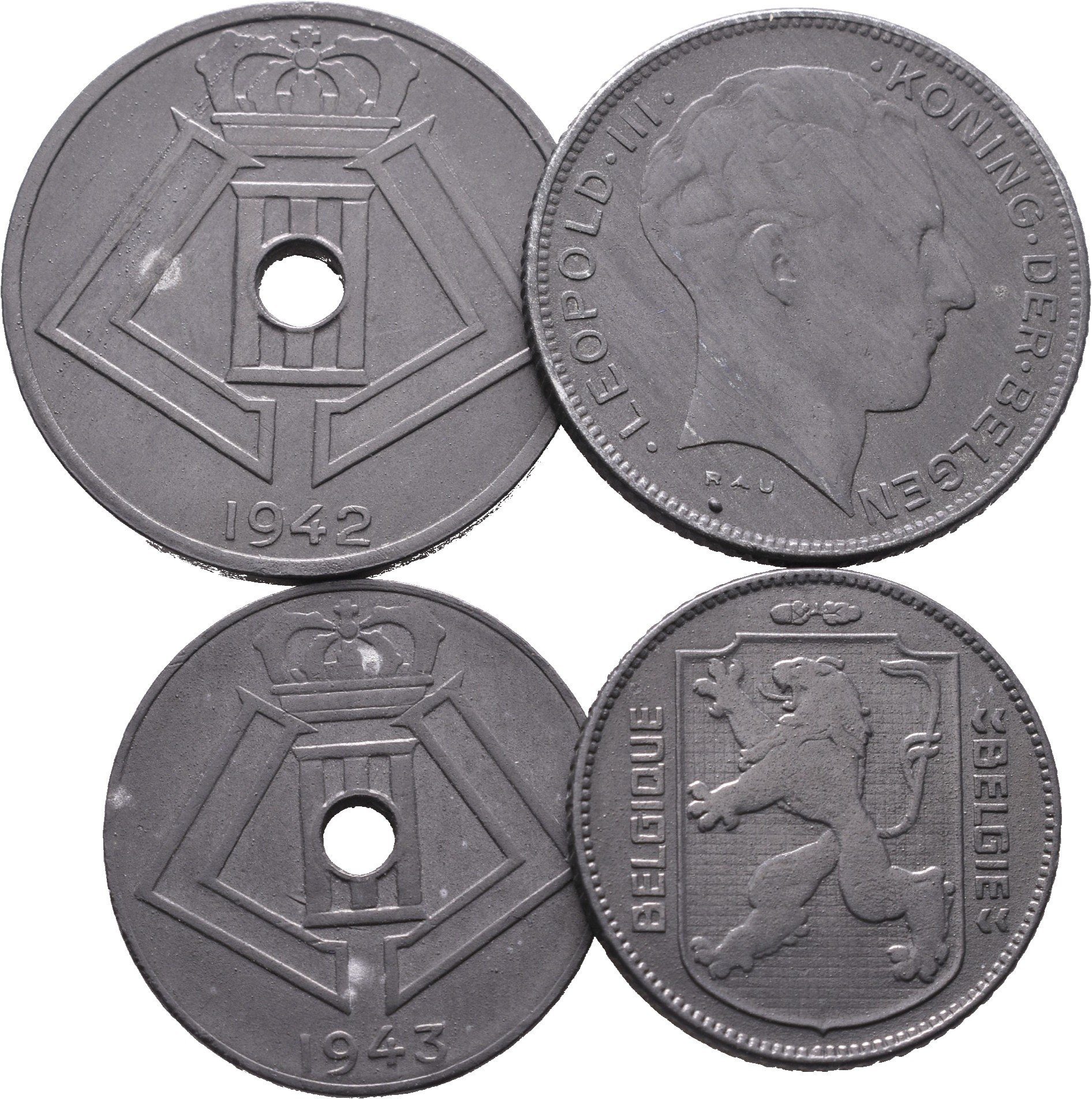 Belgie, 5 a 1 Frank, 25 a 10 Centimes 1941 - 1943