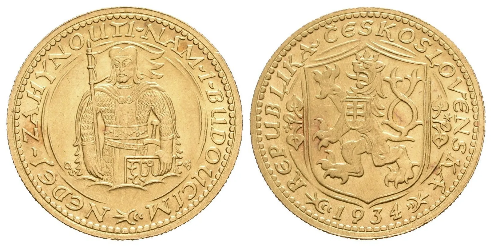 Dukát 1934 (raženo 9729 ks), krásná zachovalost, lesk, patina, drobné rysky a hranky — 1