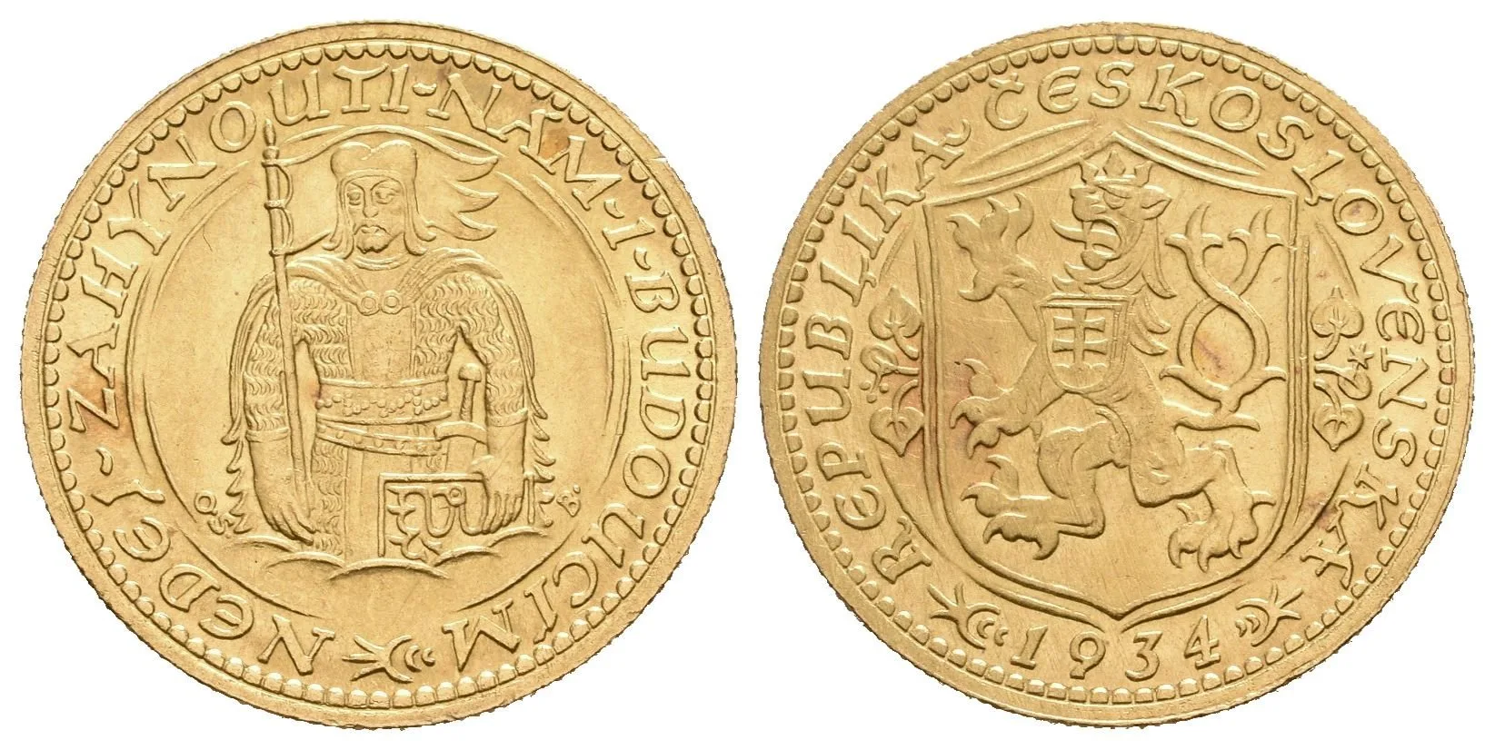 Dukát 1934 (raženo 9729 ks), krásná zachovalost, lesk, patina, drobné rysky a hranky — 1