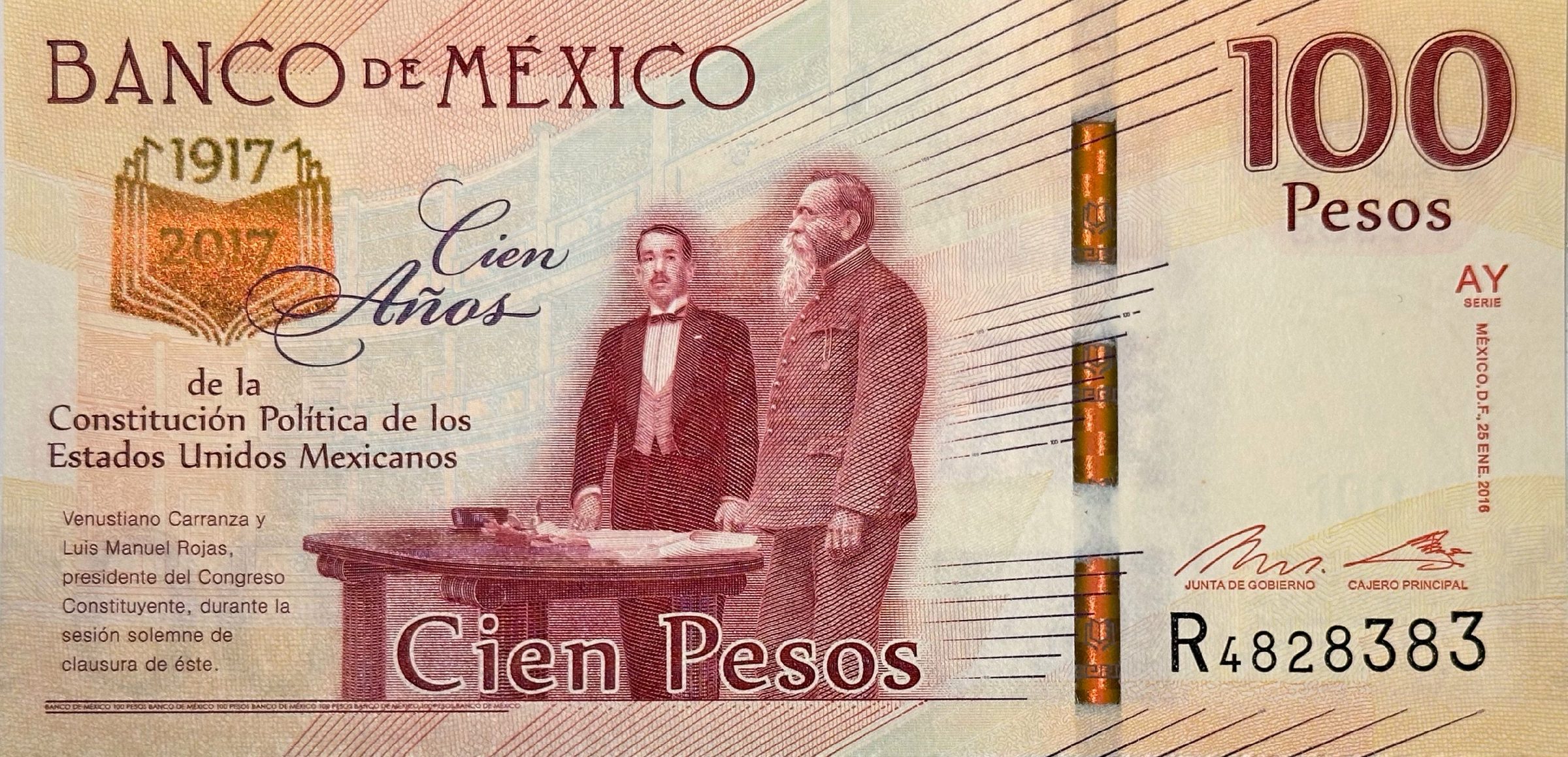 Mexiko, 100 Pesos 2017, pamětní vydání, P.130