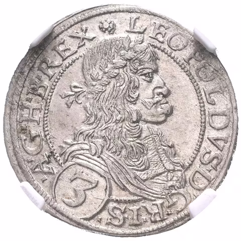 3 Krejcar 1670, Vídeň-Faber, Nech.1968, etue NGC, hodnocení MS 63, luxusní zachovalost