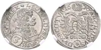 3 Krejcar 1670, Vídeň-Faber, Nech.1968, etue NGC, hodnocení MS 63, luxusní zachovalost — 1
