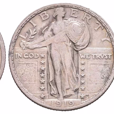 1/4 Dollar 1919, KM.145, patina, zbytky lesku, rysky