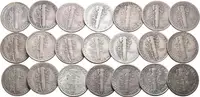 Soubor mincí - Barber Dime 1916 - 1944, různé mincovny, S, D, a bez značky, — 2