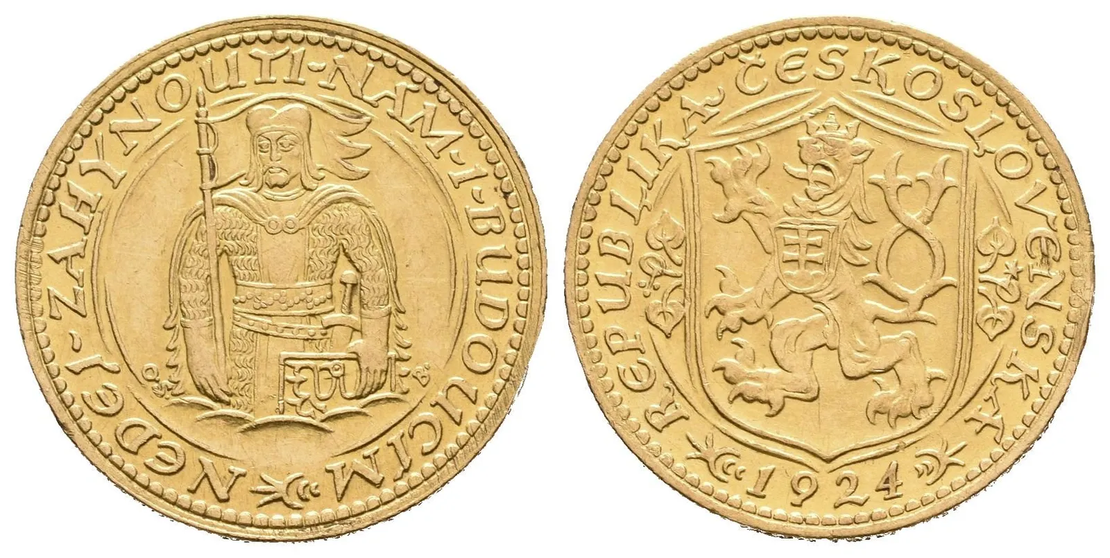 Dukát 1924 (raženo 32814 ks), zbroušená hrana na 4. hodině — 1