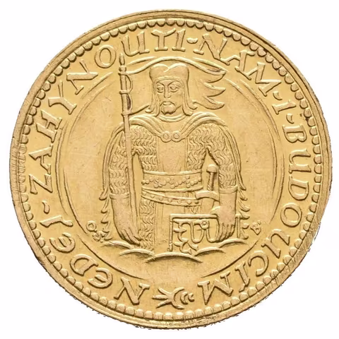 Dukát 1924 (raženo 32814 ks), zbroušená hrana na 4. hodině