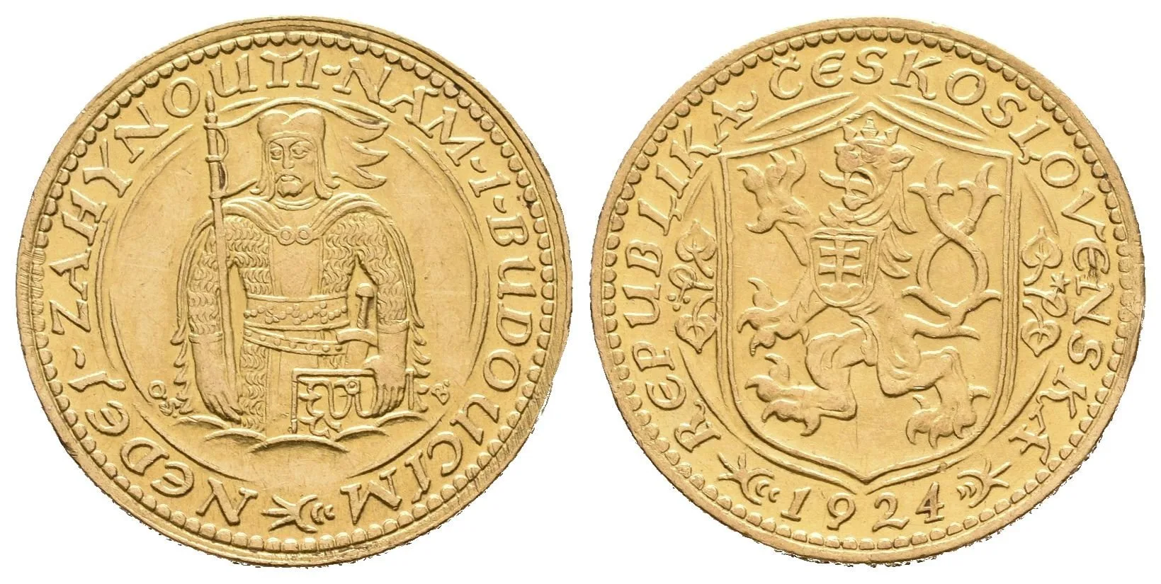 Dukát 1924 (raženo 32814 ks), zbroušená hrana na 4. hodině — 1