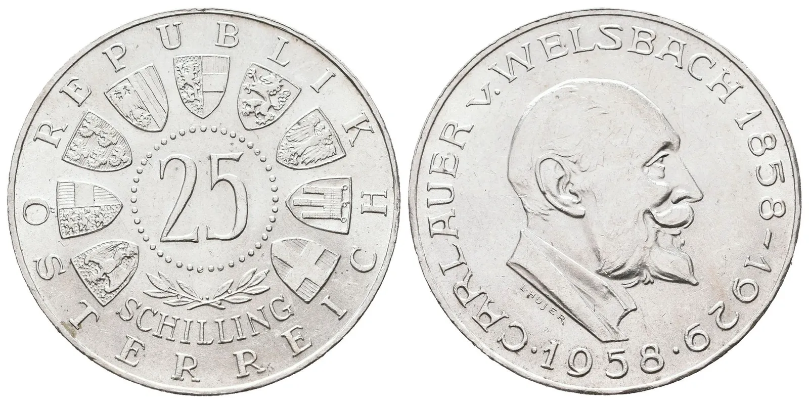 Rakousko, 25 Schilling 1957 - Welsbach