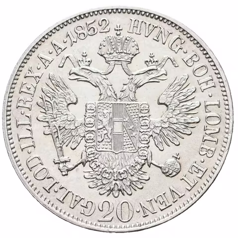 20 Krejcar 1852 A - Hlava zleva, krásná zachovalost, lesk, patina, drobné rysky