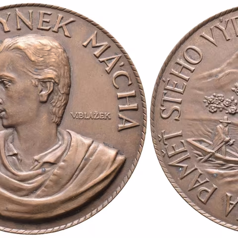 AE Medaile b.l. (1936) - K 100. výročí smrti Karla Hynka Máchy. Bronz 60 mm