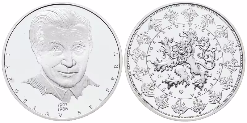 Stříbrná investiční medaile - Jaroslav Seifert - Ag 29 g - 999/1000 + Certifikát