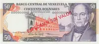 Venezuela, 50 Bolivares 1995, anulát - ESPECIMEN SIN VALOR, P.65es