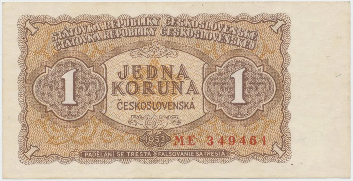 Československo, 1 Koruna 1953, tisk Praha, série ME, Hej.89b1