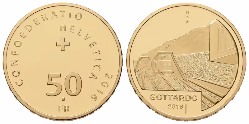 Švýcarsko, 50 Frank 2016 - Gotthardský železniční tunel