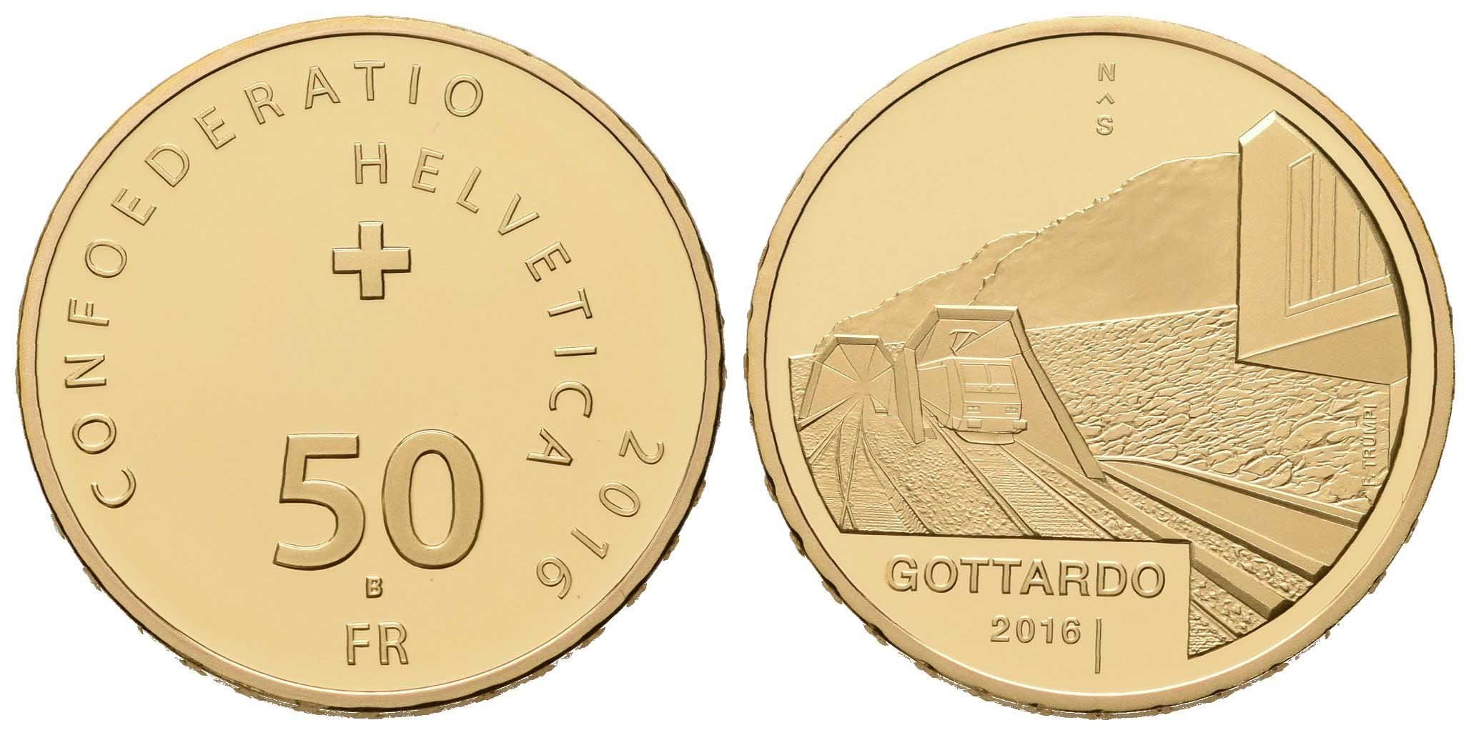 Švýcarsko, 50 Frank 2016 - Gotthardský železniční tunel
