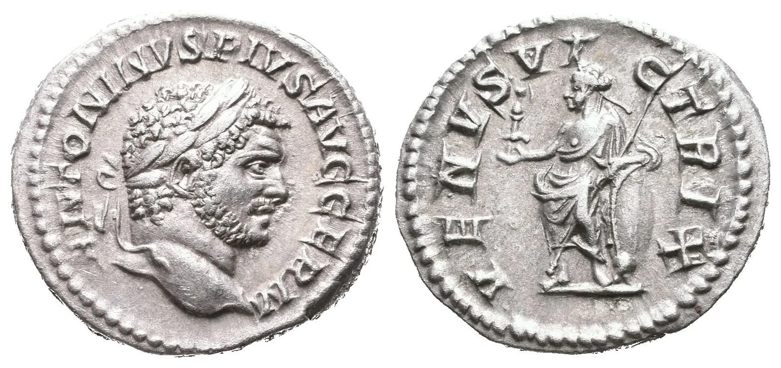 Denár, 213 - 217, Rv: VENVS VICTRIX, stojící Venus zleva drží Victorii a oštěp, — 1