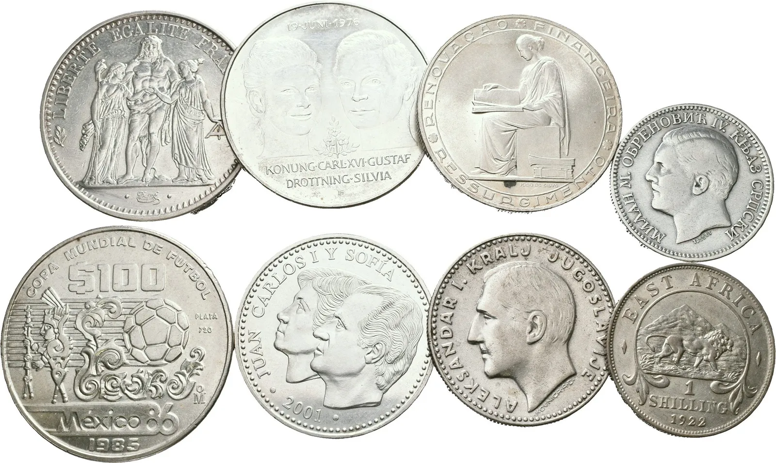 Soubor stříbrných mincí - Francie, 10 Frank 1965, Britská vých. Afrika, — 1