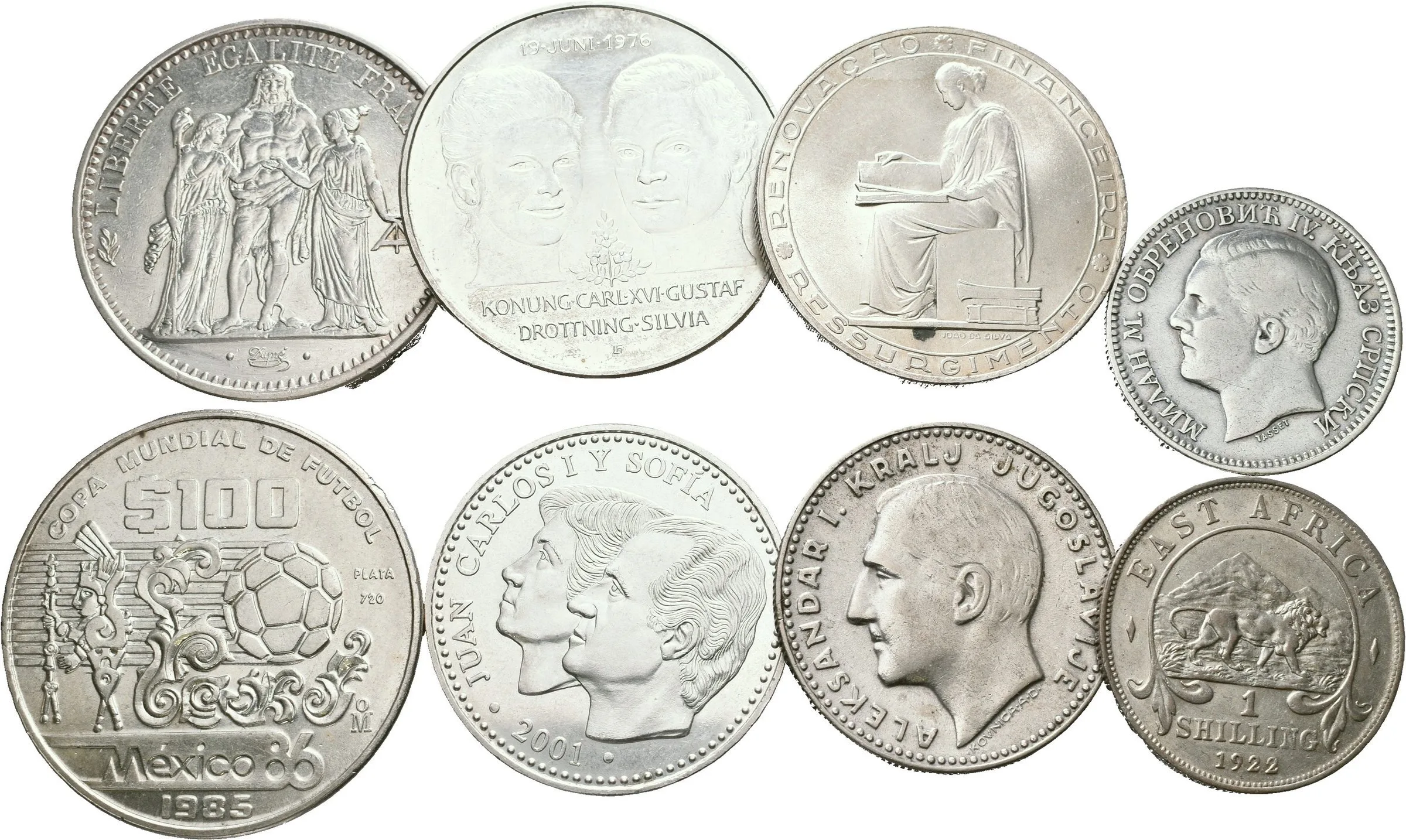 Soubor stříbrných mincí - Francie, 10 Frank 1965, Britská vých. Afrika, — 1