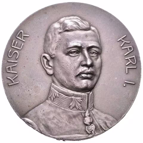 AR Medaile b.l. (1915) - Poprsí Karla z poloprofilu, opis / Korunované tři znaky,