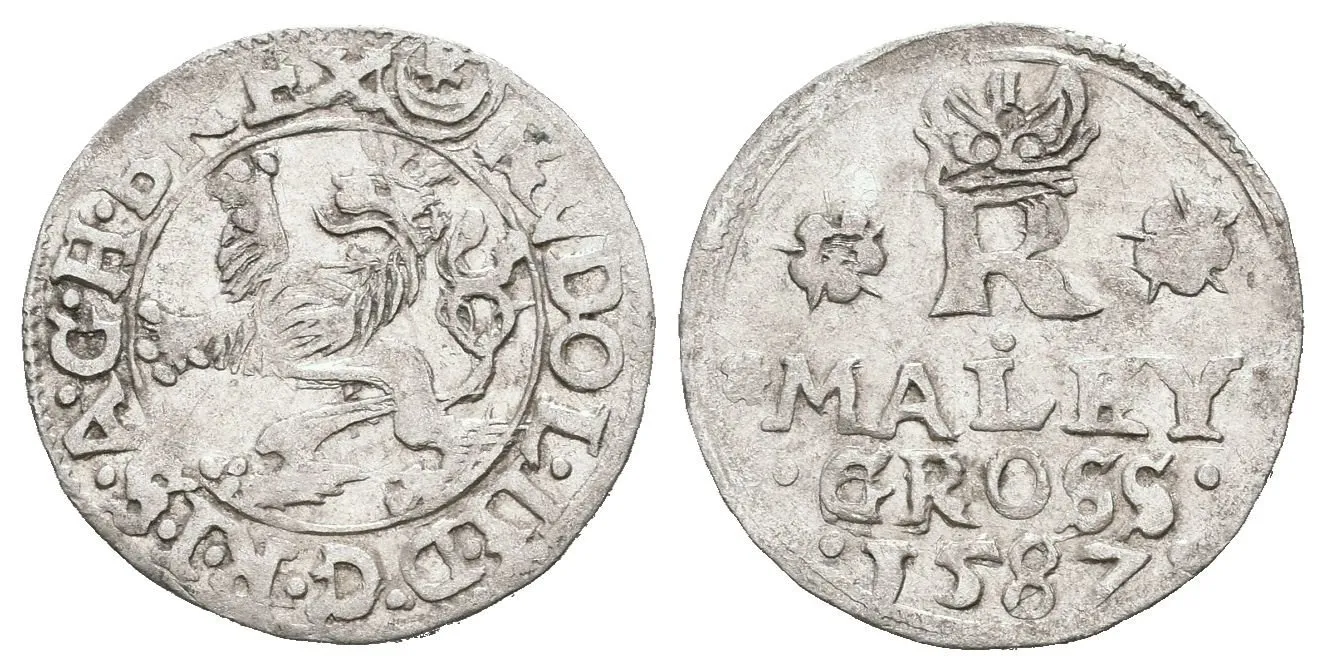 Malý groš 1587, Jáchymov-Hofmann, HN.8a (opis 7c), pěkná zachovalost, patina — 1